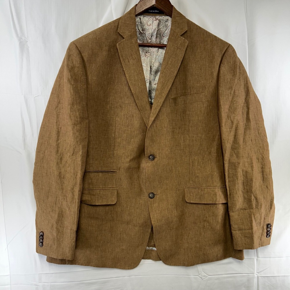 Alan Flusser Sport Coat Mens 44R Brown 100% Linen Paisley Lining Blazer